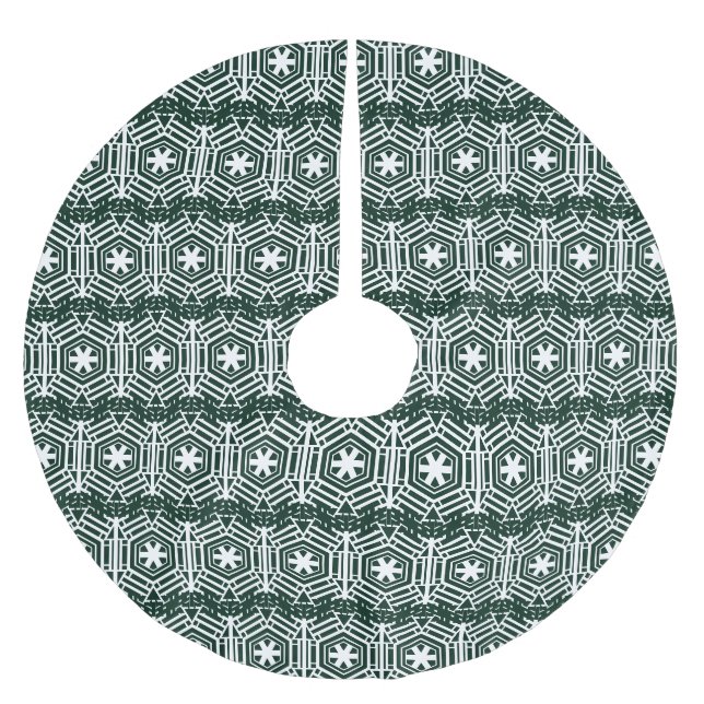 Snowflakes dark green white festive cute Christmas Brushed Polyester Tree Skirt (Front)