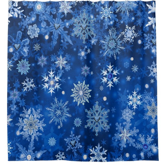 Snowflakes de Noël Rideau de douche bleu et argent (Devant)