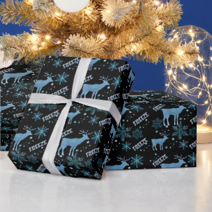 snowflakes deer black Wrapping Paper