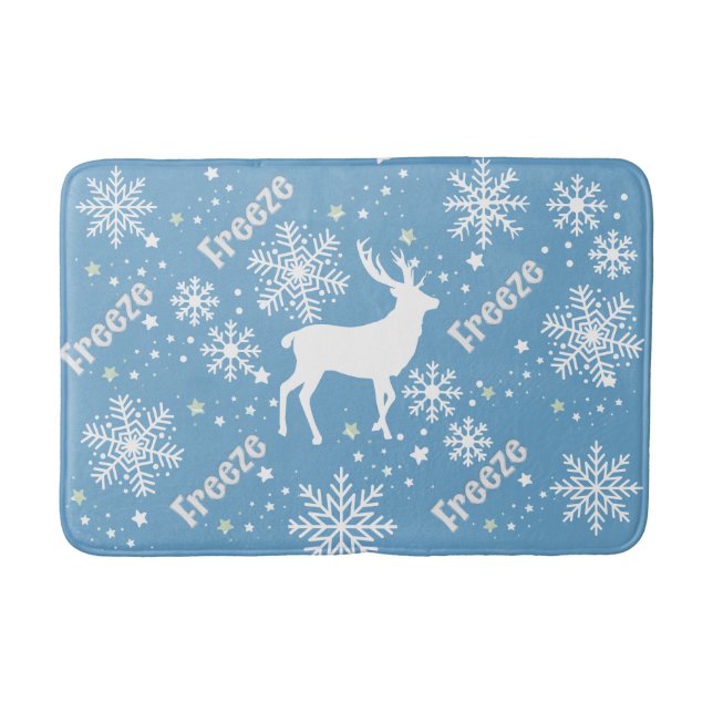 snowflakes deer blue bath mat (Front)