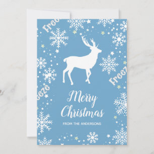 Snowflakes deer blue Christmas Holiday Card