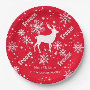 Snowflakes deer red Paper Plate
