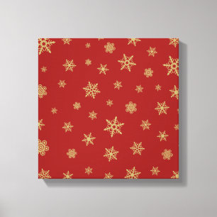 Snowflakes Design Gold on Red Canvas Print