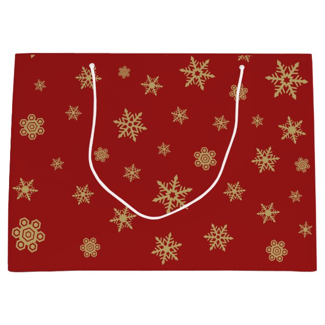 Snowflakes Design Gold on Red Large Gift Bag (Front)