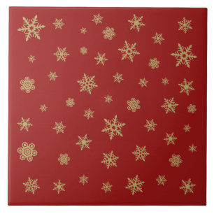 Snowflakes Design Gold on Red Tile