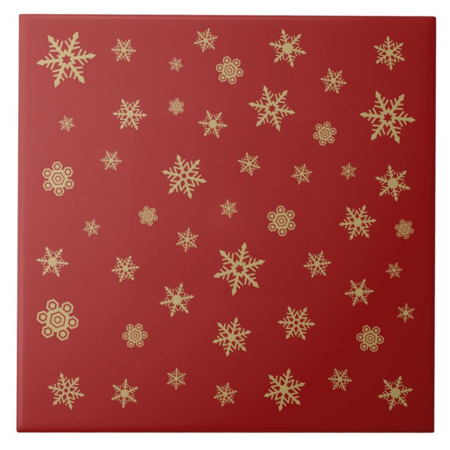 Snowflakes Design Gold on Red Tile (Front)