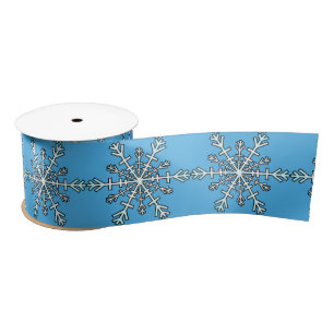 Snowflakes Design in Silver White and Blue Satin Ribbon