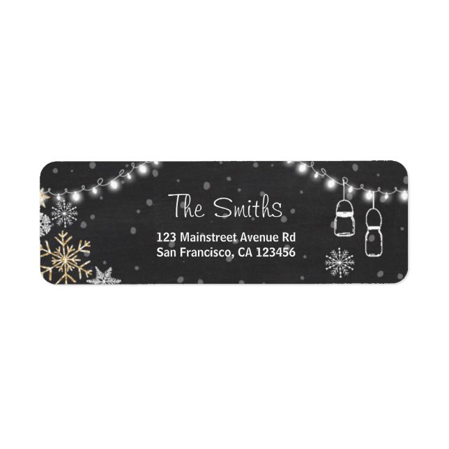 Snowflakes d'hiver Adresse de retour Label Gold Si (Devant)