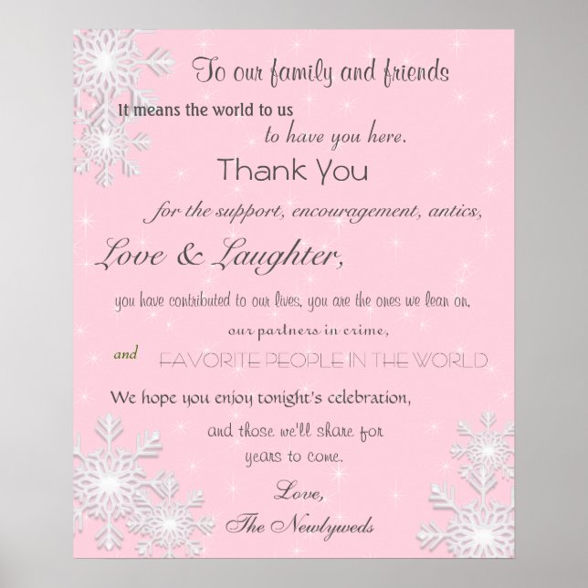 Snowflakes d'hiver Poster Mariage, signe Merci (Devant)