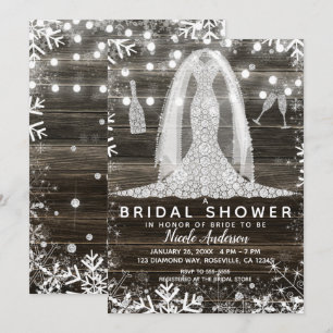 Snowflakes Diamond Wedding Dress Bridal Shower Invitation