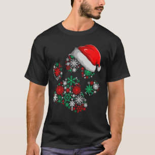 Snowflakes Dog Paw Santa Hat Christmas Dog Lovers T-Shirt