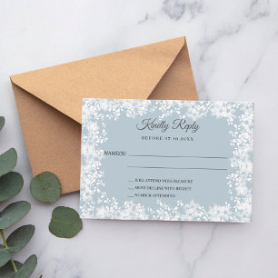 Snowflakes dusty blue winter wedding RSVP Card