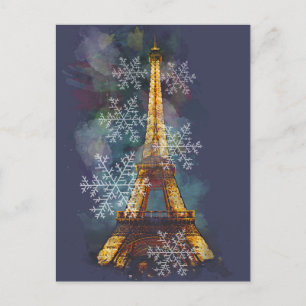 Snowflakes Eiffel Tower Paris Winter Christmas Holiday Postcard