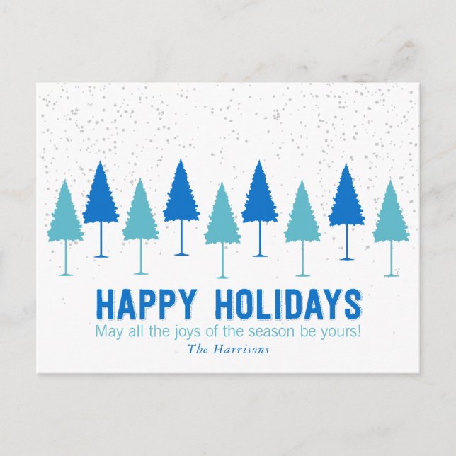 Snowflakes et sapins de Noël Carte postale (Devant)