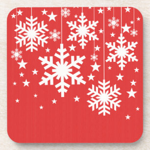 Snowflakes et Stars Dessous de verre Set, Rouge