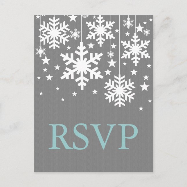 Snowflakes et Stars RSVP carte postale, Grey (Devant)