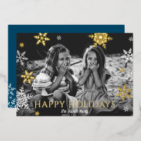 Snowflakes Falling Happy Holidays Red Gold Foil Ho