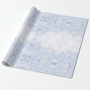 Snowflakes faux metal on baby blue pastel colour wrapping paper
