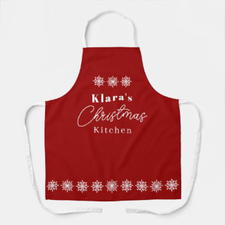Snowflakes Festive Christmas Name Kitchen Red  Apron