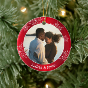 Snowflakes First Christmas Red Frame Ceramic Ornament