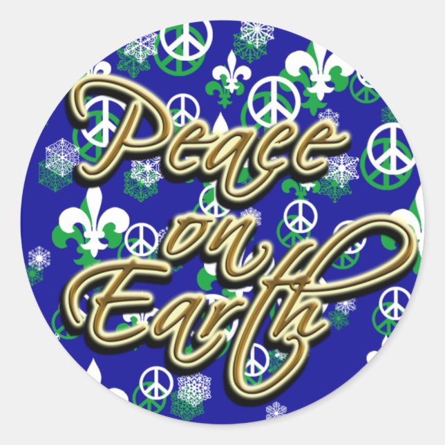 Snowflakes, Fleur de Lis and Peace on Earth Classic Round Sticker (Front)