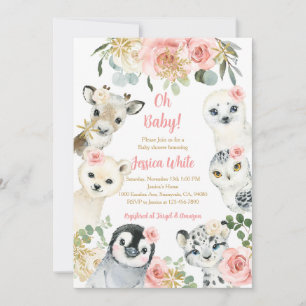 Snowflakes Floral Animals Baby Shower Invitation