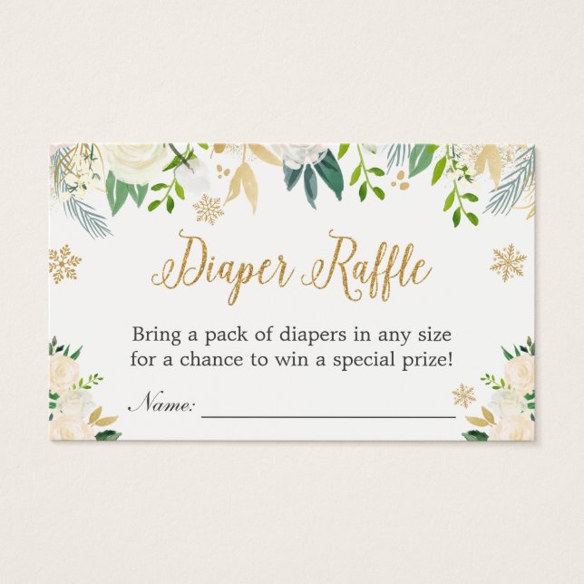Snowflakes Floral Gold Baby Shower Diaper Raffle (Front)