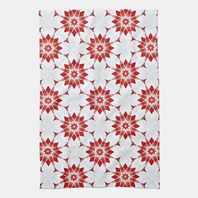 Snowflakes Flowers in Red Kitchen Towel (Vertical)