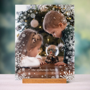 Snowflakes Frame Personalized Photo Acrylic Sign