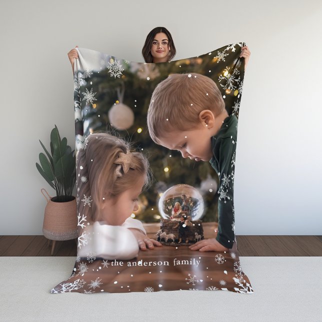 Snowflakes Frame Personalized Photo Fleece Blanket (Creator Uploaded)
