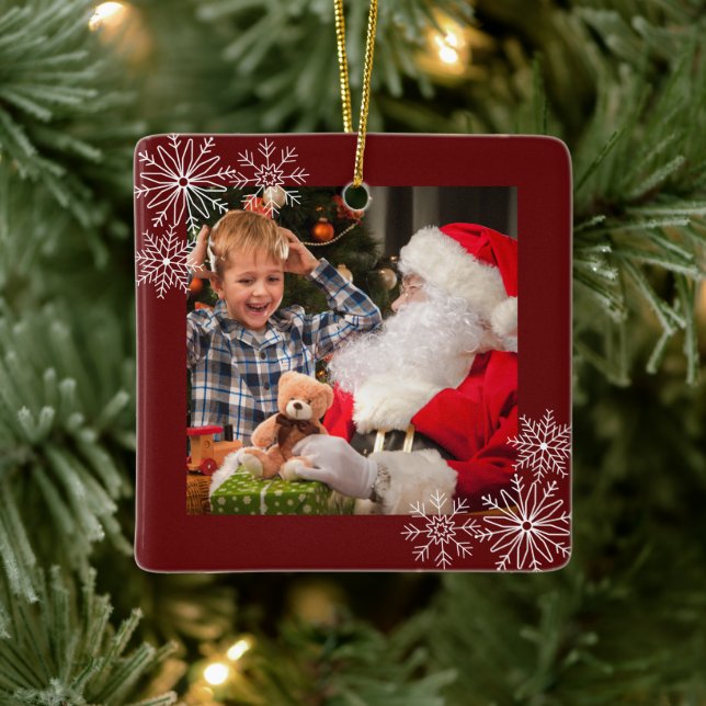 Snowflakes Frame Photo Ceramic Ornament (Tree)