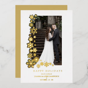 Snowflakes Frame Photo First Christmas Newlyweds  Foil Holiday Card