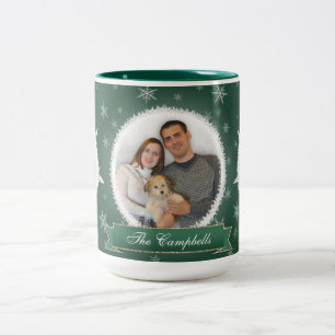 Snowflakes & Frost Green Holiday Two-Tone Coffee Mug