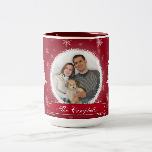 Snowflakes & Frost Red Holiday Two-Tone Coffee Mug (Center)