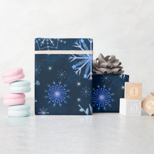 Snowflakes frozen branches and flowers wrapping paper