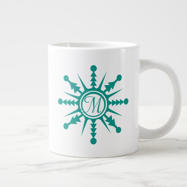 Snowflakes Geometrical Inital Name Large Coffee Mug (Right)