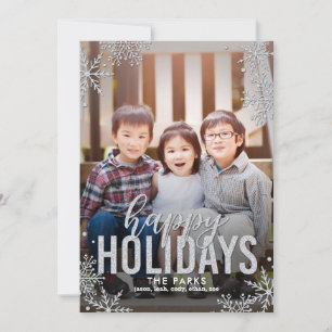 Snowflakes givré Carte photo de vacances Silver