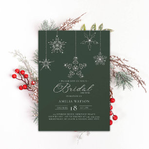 Snowflakes Glitter Chic Green Winter Bridal Shower Invitation