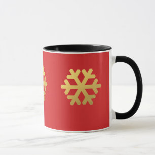 Snowflakes gold foil on red mug