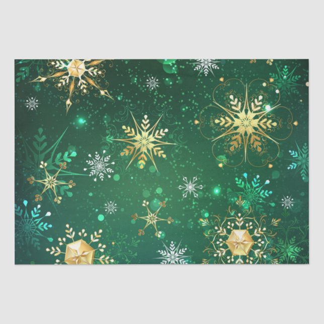 Snowflakes Gold Green Xmas Christmas Gift Tissue Paper (Front)