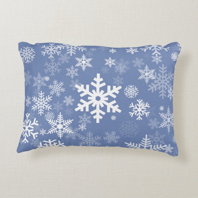 Snowflakes Graphic Customize Color Background on a Accent Pillow (Back)