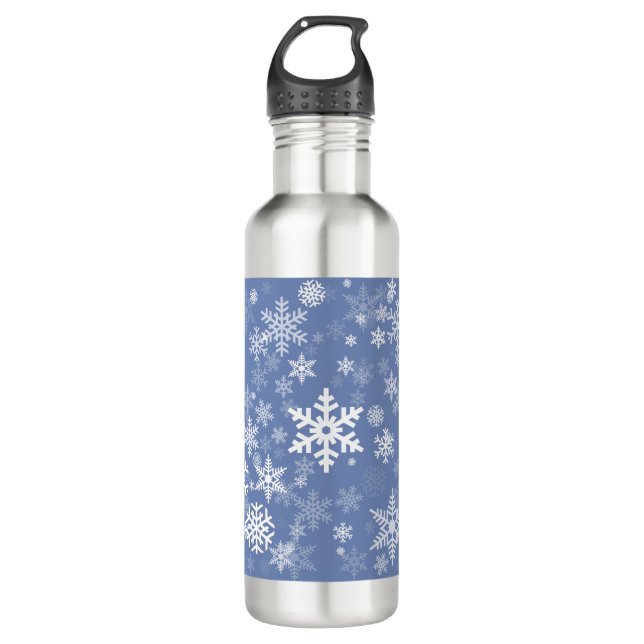Snowflakes Graphic Customize Colour Background on  710 Ml Water Bottle (Front)