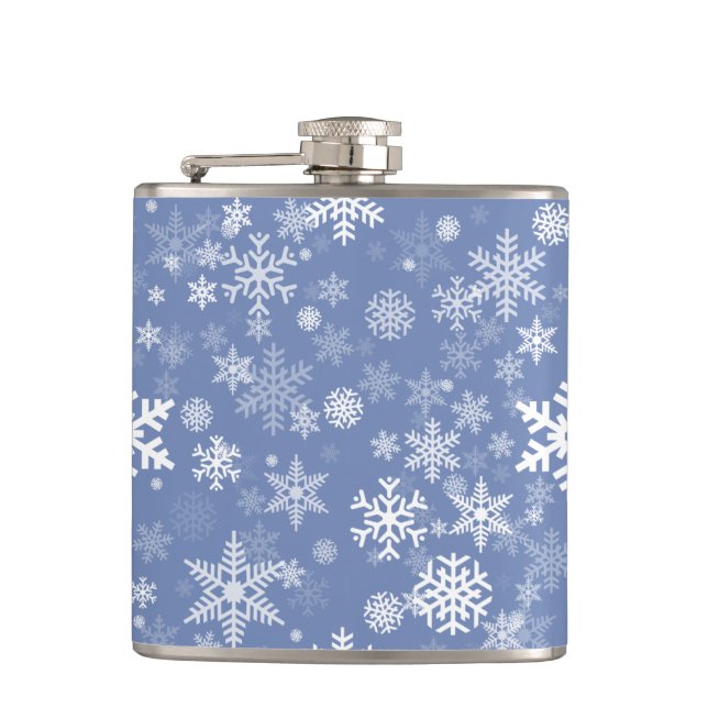 Snowflakes Graphic Customize Colour Background on  Hip Flask (Front)
