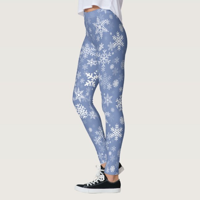 Snowflakes Graphic Customize Colour Background on  Leggings (Left)