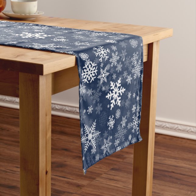 Snowflakes Graphic Customize Colour Background on  Medium Table Runner (In Situ)