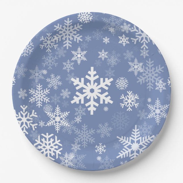 Snowflakes Graphic Customize Colour Background on  Paper Plate (Front)