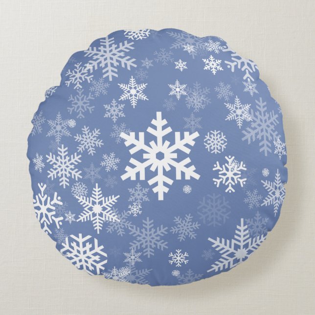 Snowflakes Graphic Customize Colour Background on  Round Pillow (Front)