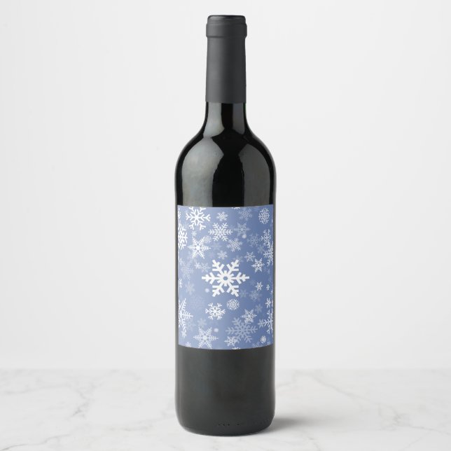 Snowflakes Graphic Customize Colour Background on  Wine Label (Front)