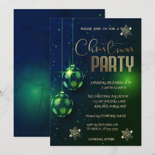 Snowflakes Green Balls Christmas Corporated  Invitation
