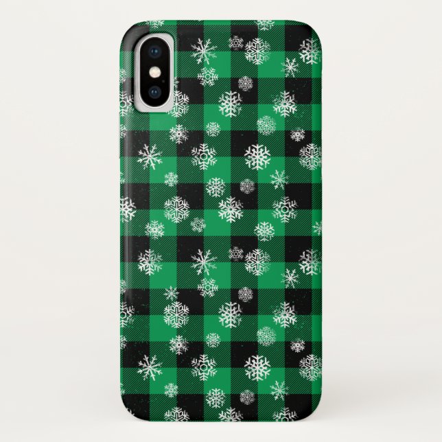 Snowflakes Green Buffalo Plaid Case-Mate iPhone Case (Back)